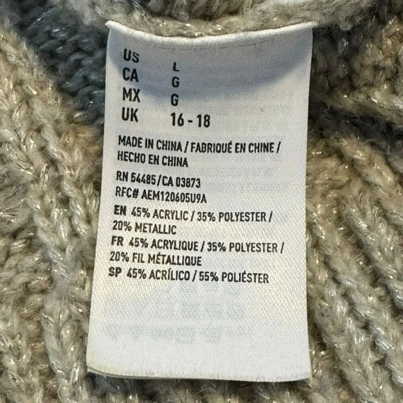 American Eagle Outfitters Large Tan & Gold Metallic Warm Cable Knit Sweater - Picture 7 of 7